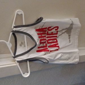 Boys ALOHA Ladies tank top white with gray trimming on the neck line&around arms